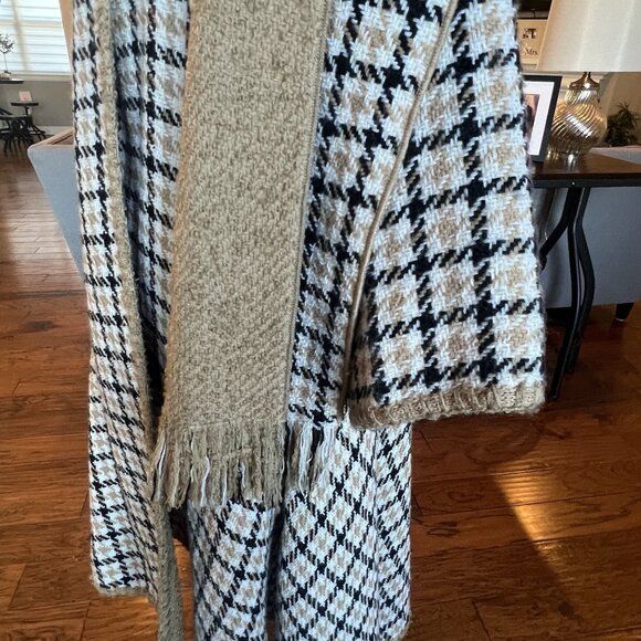 Vtg 60's Cape Reversible Wrap Coat Scarf Jacket Coat One Size S M L XL Check - Picture 8 of 16